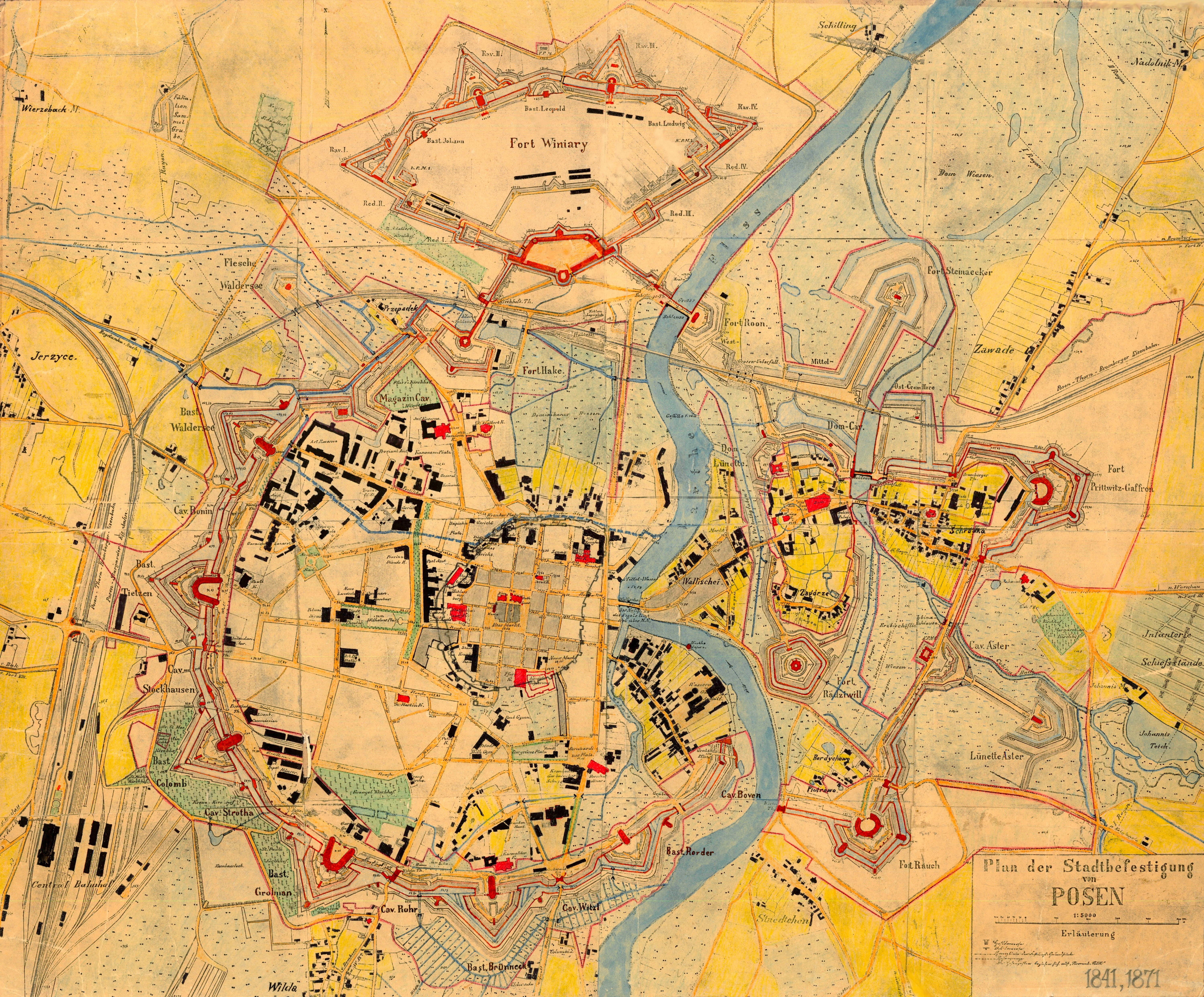 Plan der Stadtbefestigung von Posen 1841 1871 